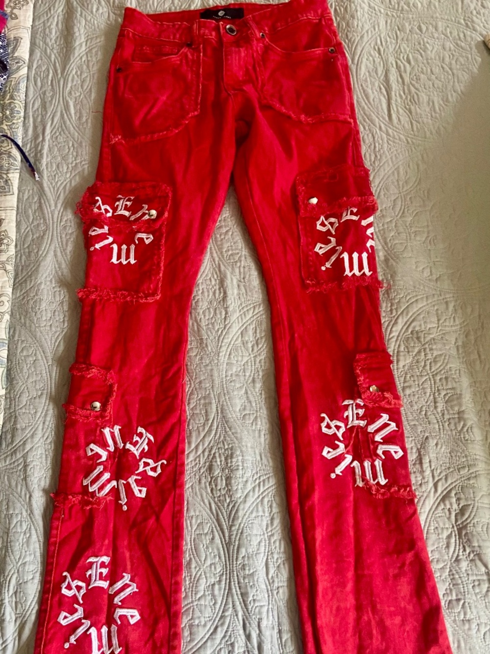 NWT Focus Jeans Enemies Stacked Denim Crimson Red Slim Fit 30 X 36